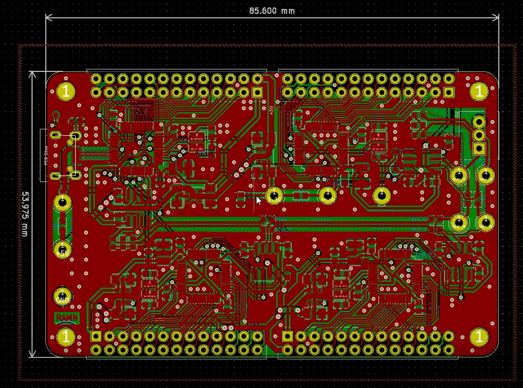 KiCAD 中 RAMN 的 PCB CAD 视图